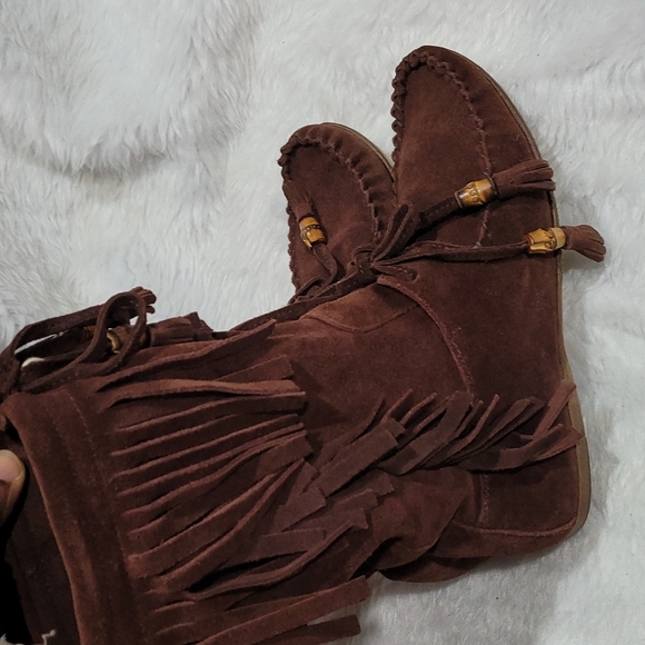 Authentic Gucci Babouska Hysteria Fringe Brown  bamboo Suede Boots - Picture 16 of 16